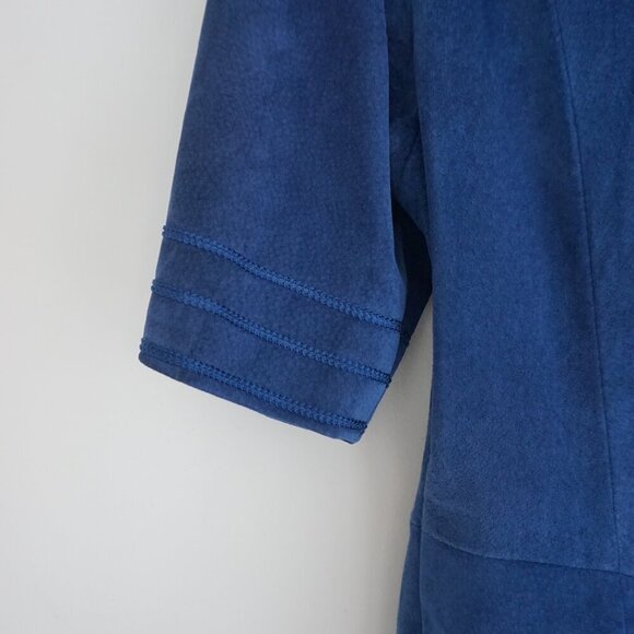 Vintage Danier Blue 100% Suede Leather Short Sleeve Midi Dress Large - Picture 11 of 13